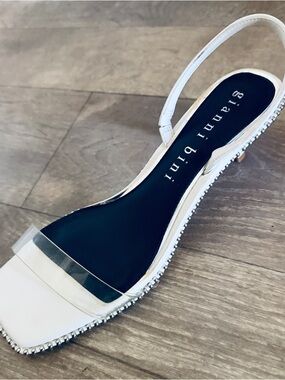Gianni Bini White Slingback Sandal with Silver Beading and Clear Toe Strap